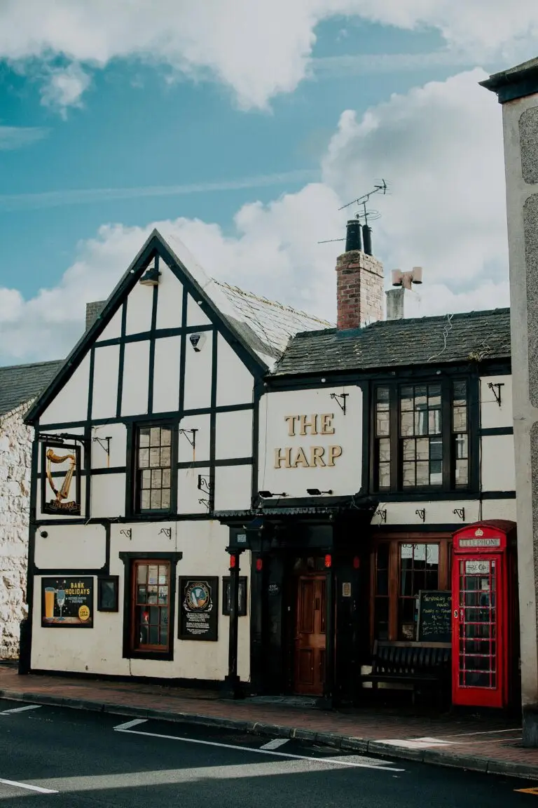 Explore a classic Welsh pub with traditional architecture in Abergele, Wales.